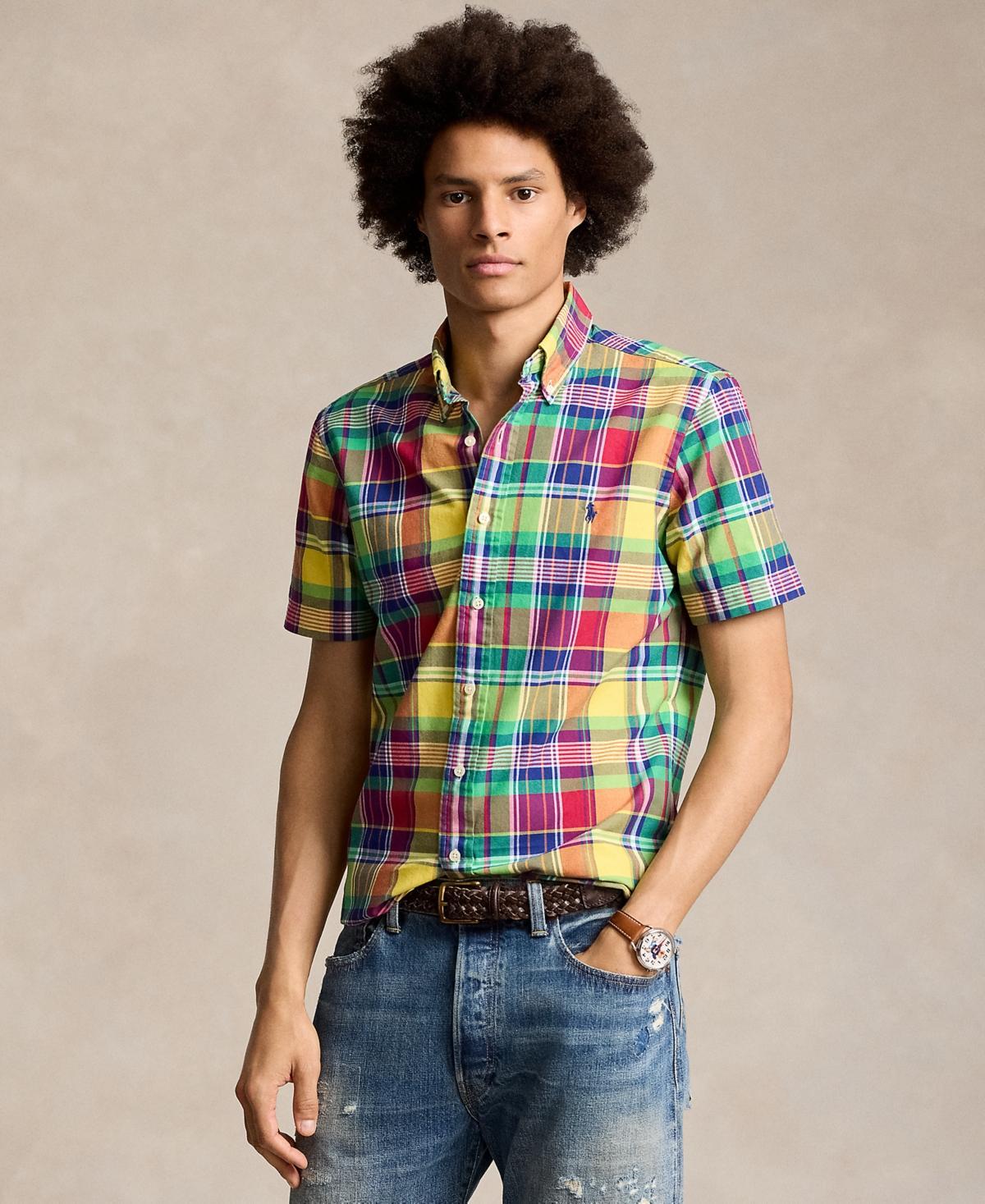 Men's Classic-fit Yarn-dyed Plaid Cotton Oxford Button-down Shirt In Yellow,red Multi Product Image