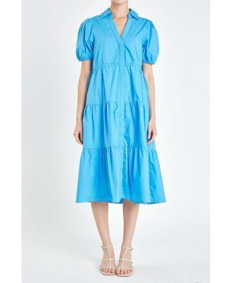 Women's Puff Sleeve Tiered Midi Dress Product Image