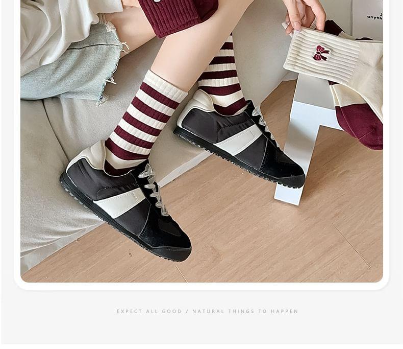 Striped Socks / Bow Embroidered Socks / Set Product Image