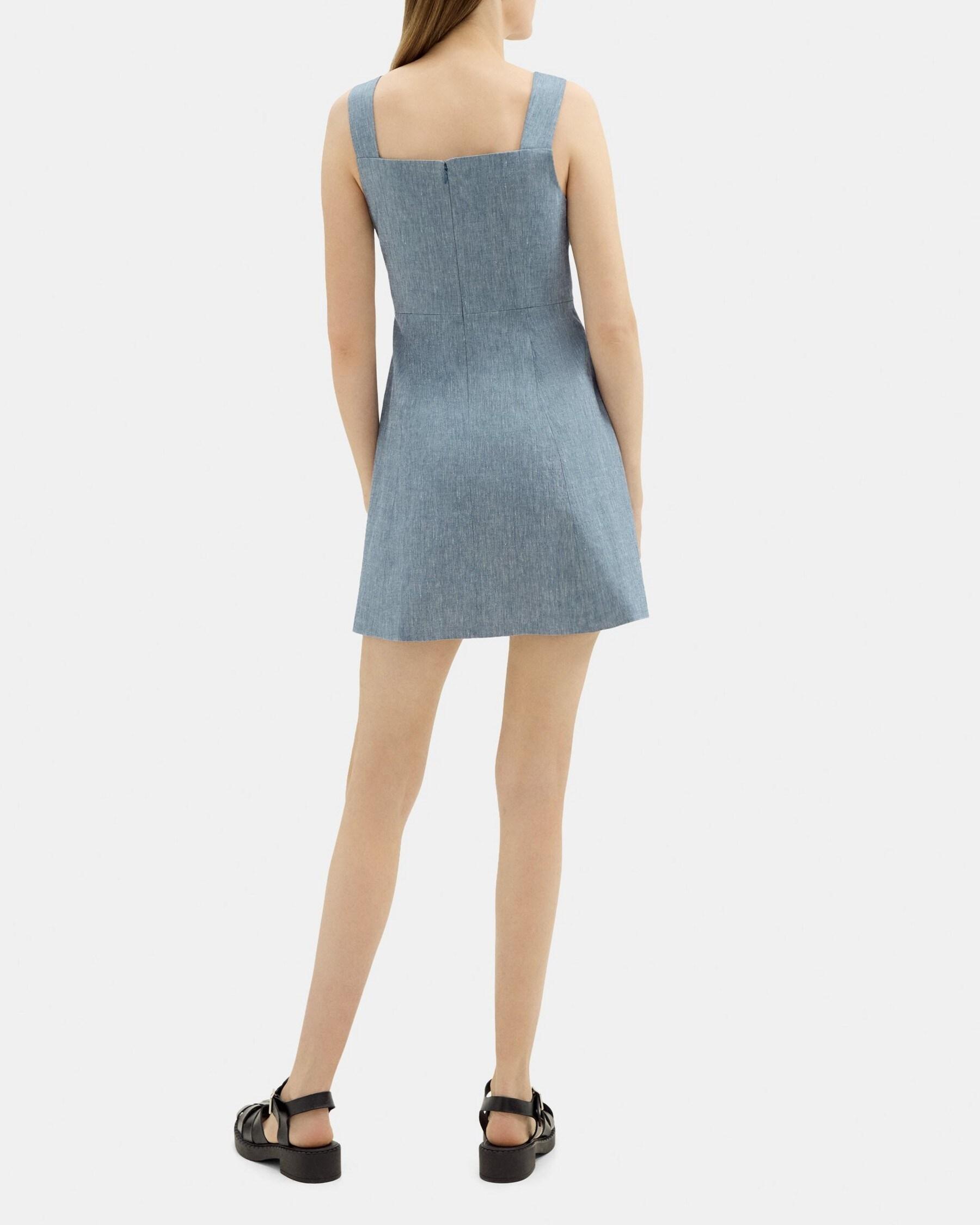 Fit-and-Flare Mini Dress in Stretch Linen Mélange Product Image