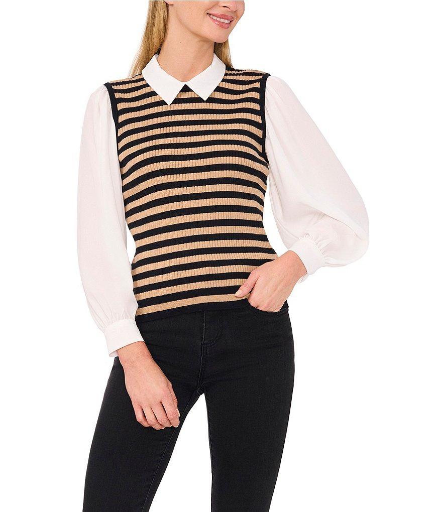 CeCe Stripe Vest With Long Sleeve Blouse Product Image