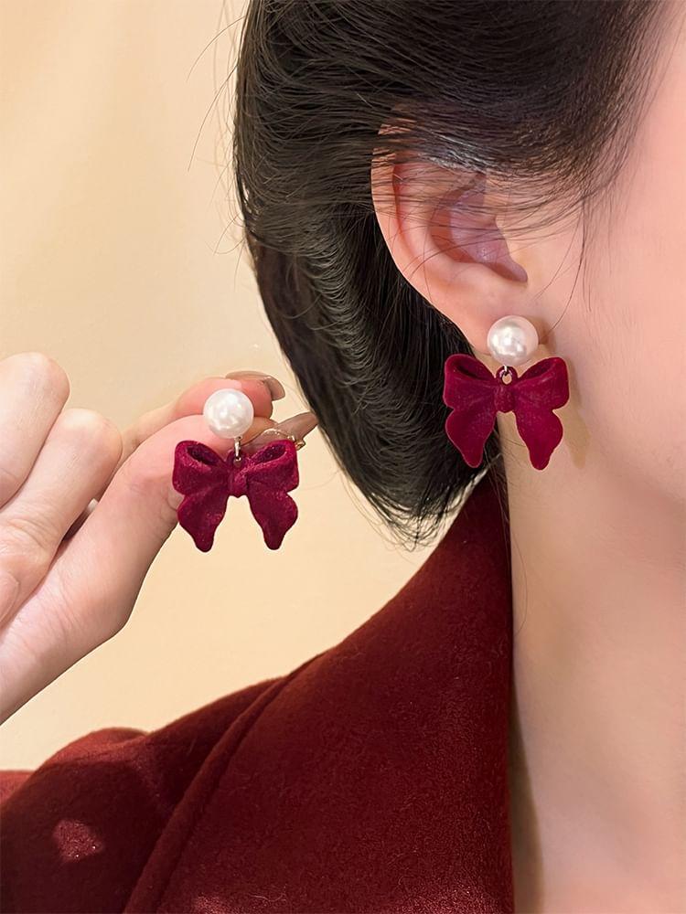 Faux Pearl Bowknot Drop Earring Product Image