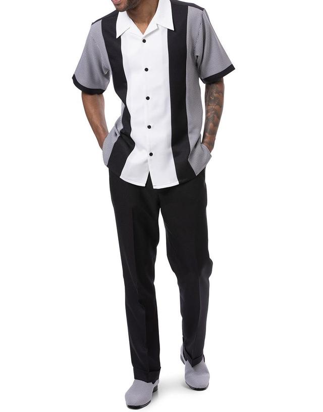 Black Vertical Color Design Walking Suit 2 Piece Short Sleeve Set Product Image