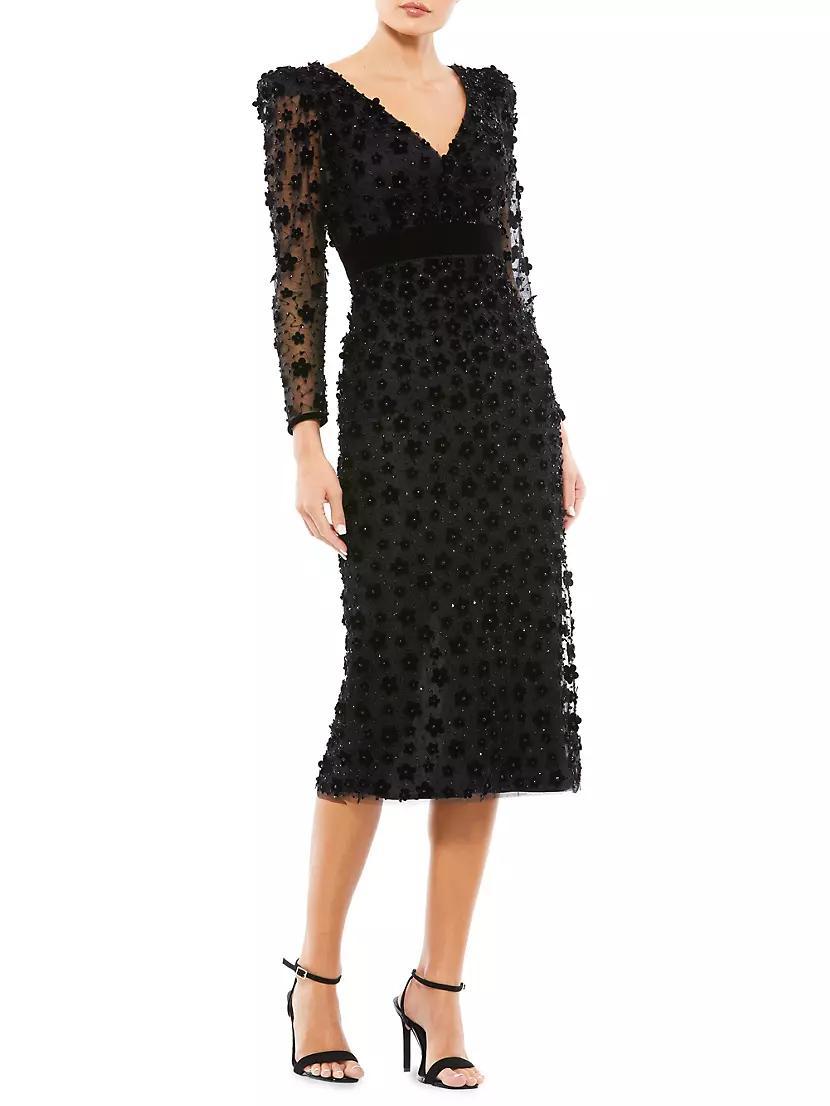 Womens Embellished V-Neck Long-Sleeve Midi-Dress product image