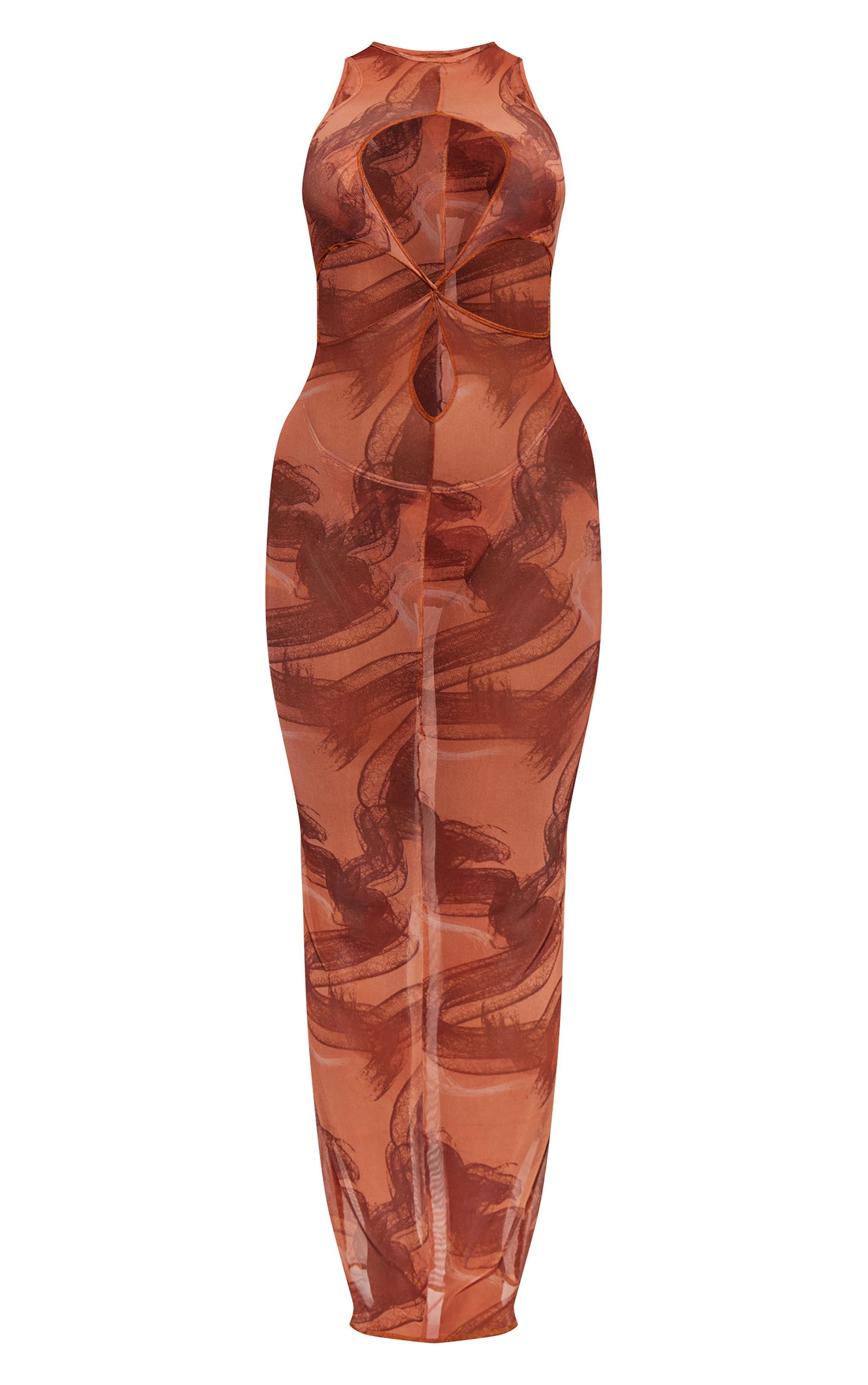 Rust Swirl Mesh Cut Out Beach Dress Product Image