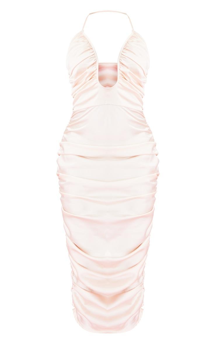 New Nude Satin Plunge Ruched Midaxi Dress Product Image