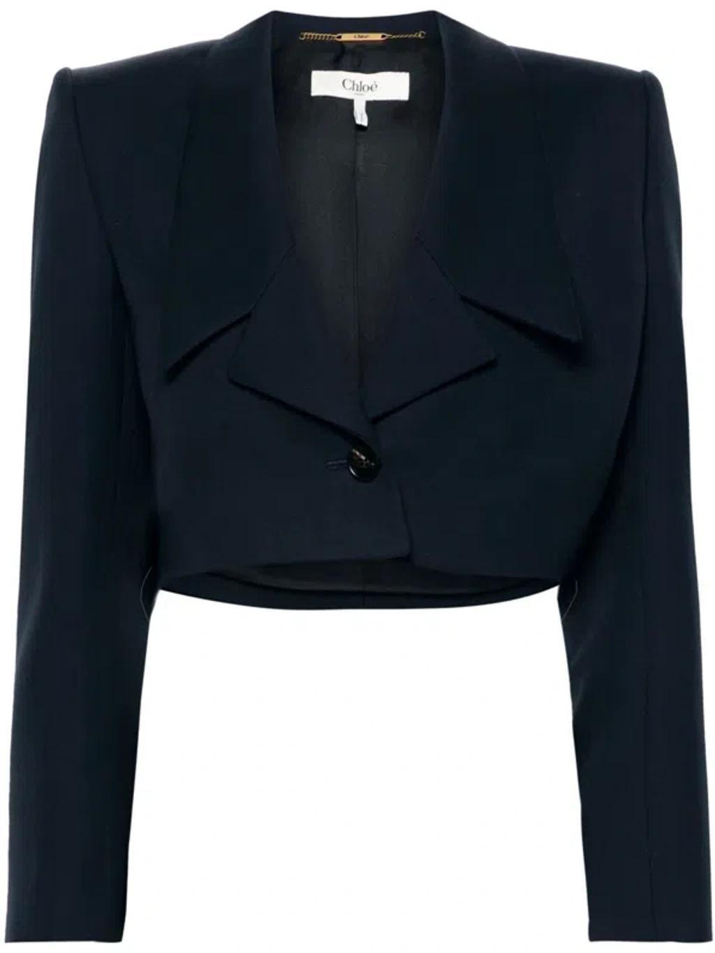 Women's Virgin Wool Cropped Jacket In Blue Product Image