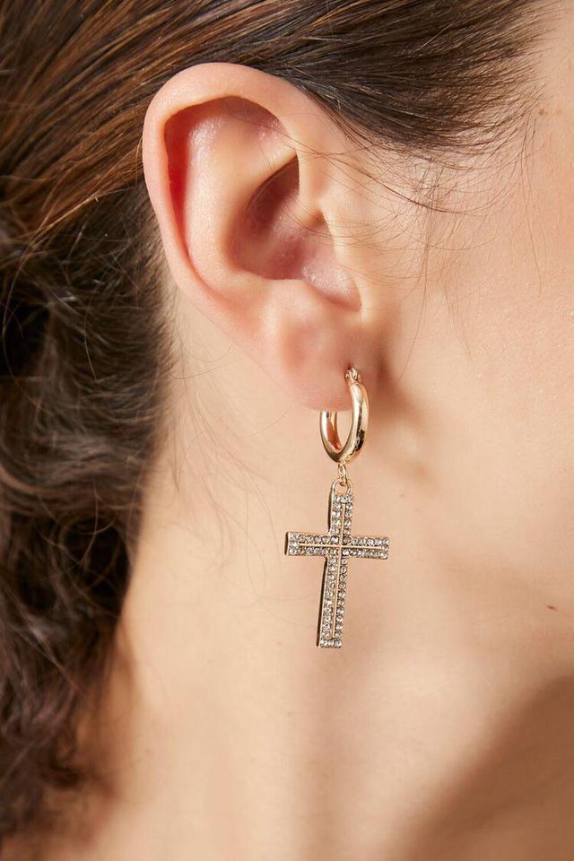 Rhinestone Cross Hoop Earrings | Forever 21 Product Image