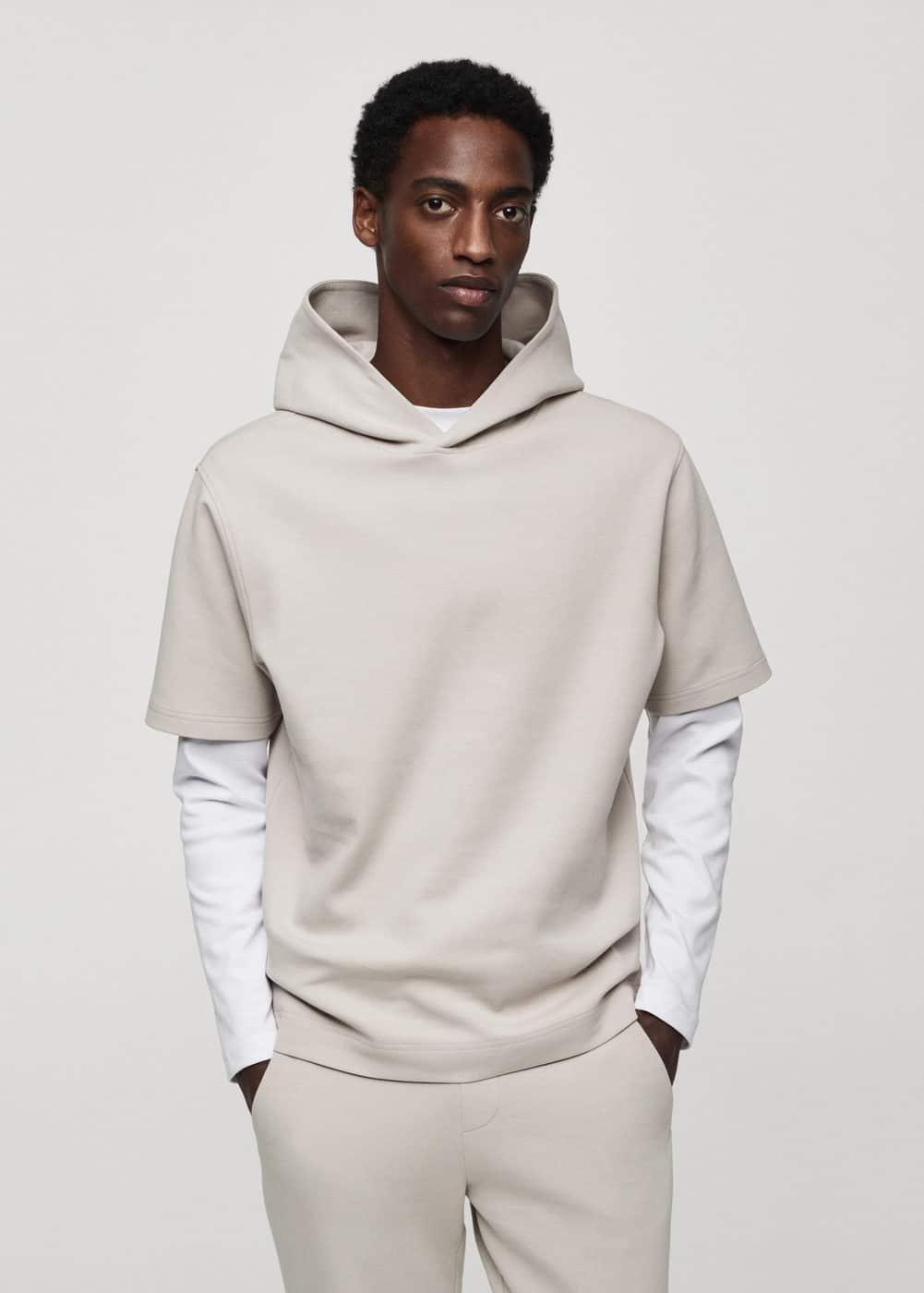 MANGO MAN - Short-sleeved hooded sweatshirt ice greyMen Product Image