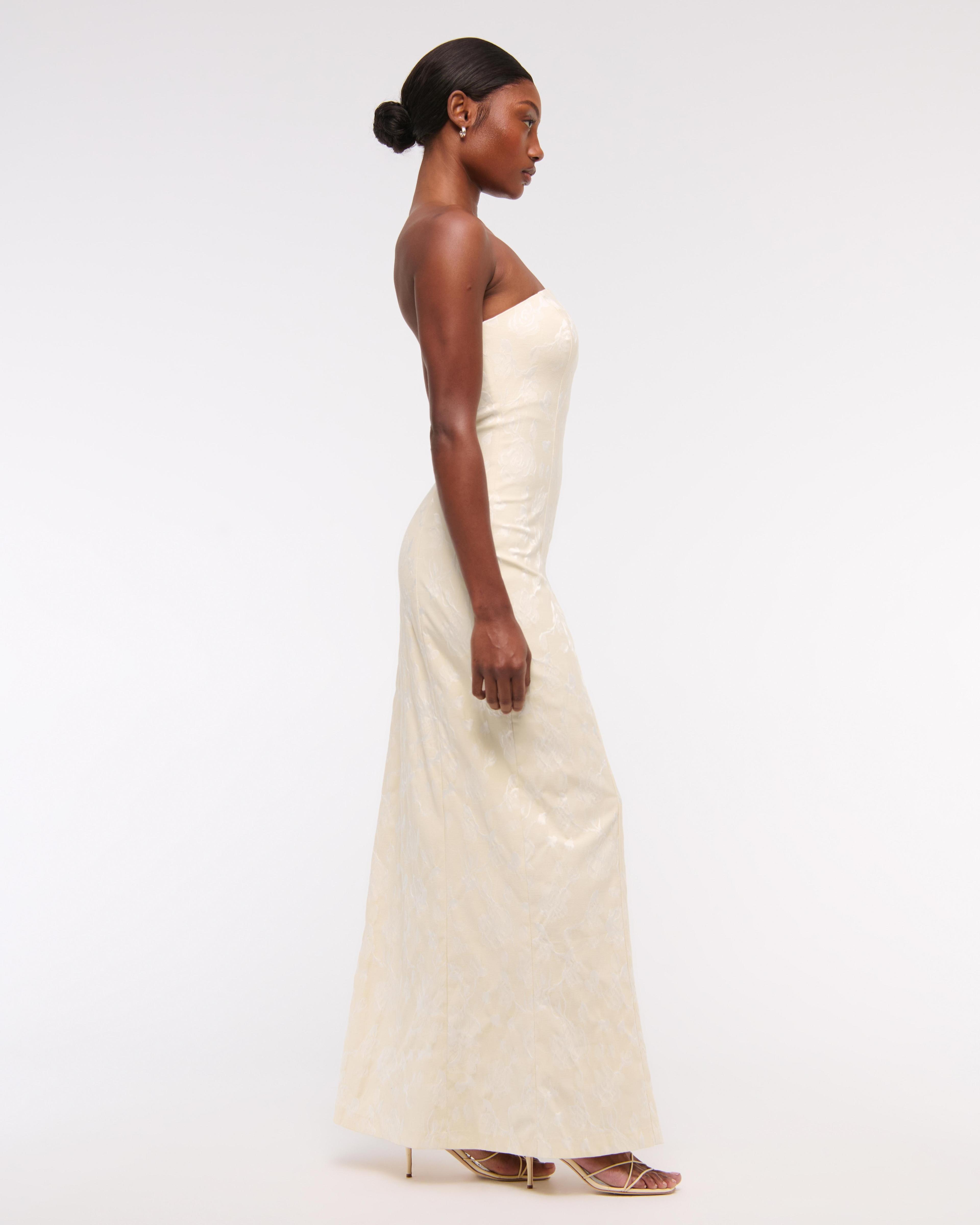 Strapless Floral Textured Maxi Dress Product Image