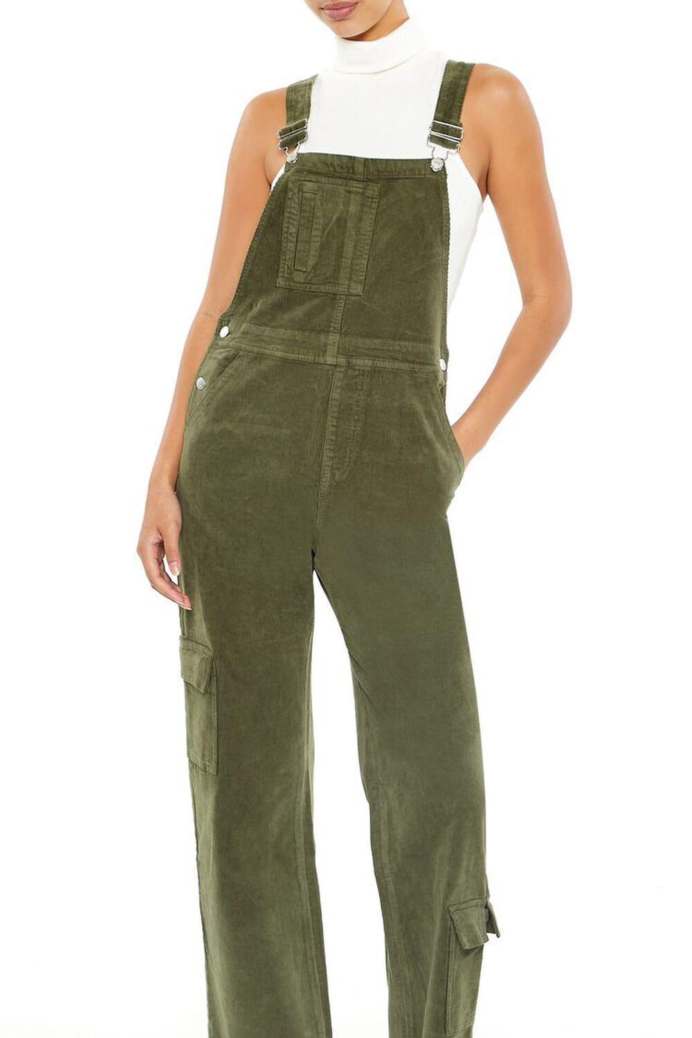 Corduroy Straight Cargo Overalls | Forever 21 Product Image