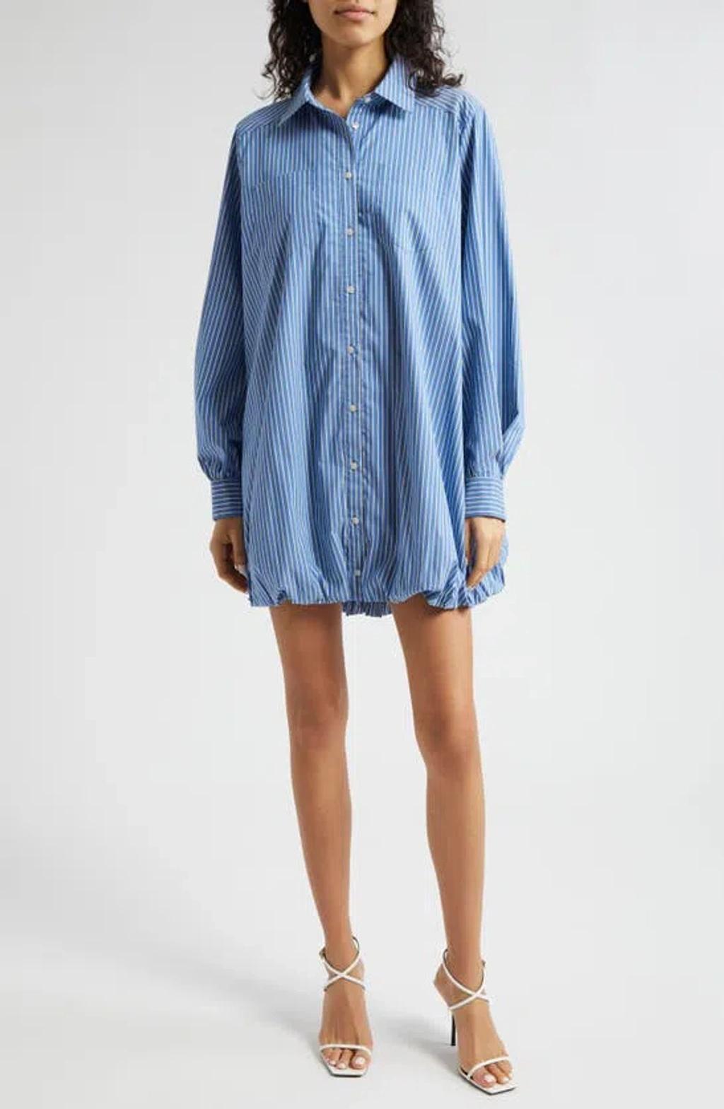 Sutton Stripe Balloon Hem Long Sleeve Shirtdress In Oxford Blue/chamomile Product Image