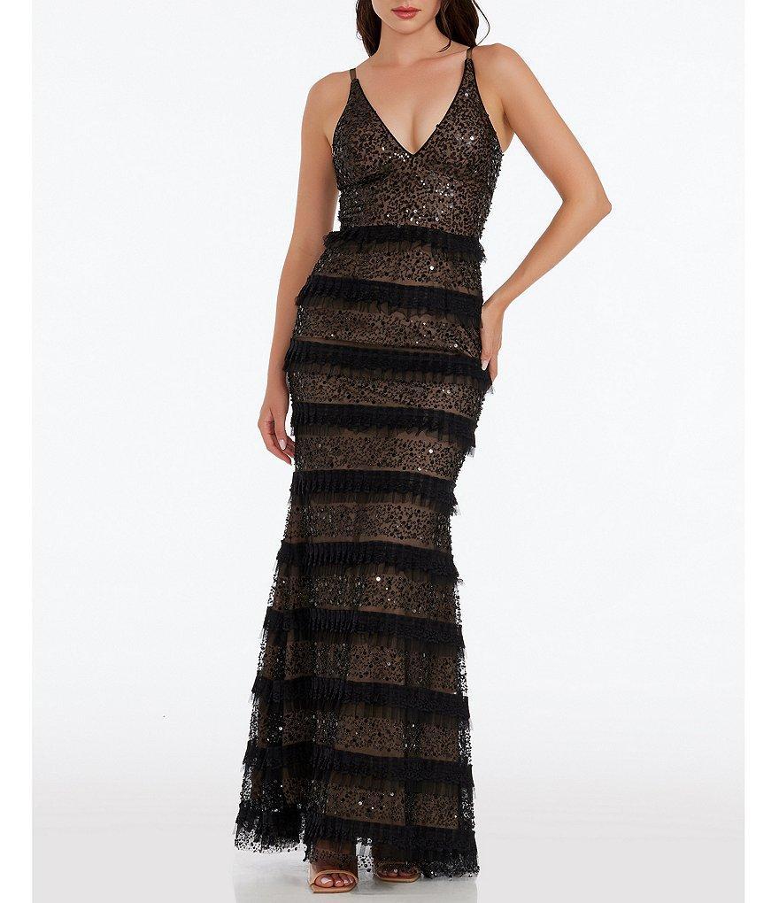 Dress the Population Beaded Sequin V-Neck Sleeveless Mermaid Gown Product Image