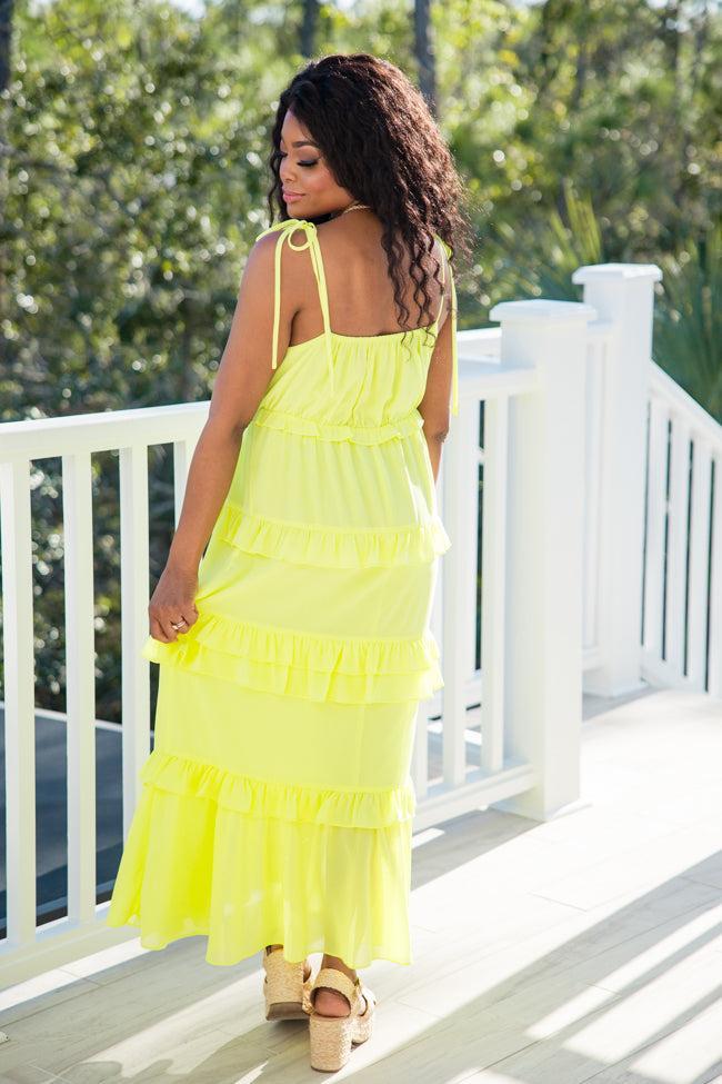 Starlit Skies Yellow Ruffle Detail Tie Strap Maxi Dress FINAL SALE Product Image