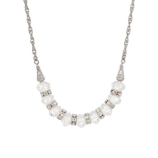 1928 Silver Tone Faceted Glass Bead Crystal Necklace, Womens, White Product Image