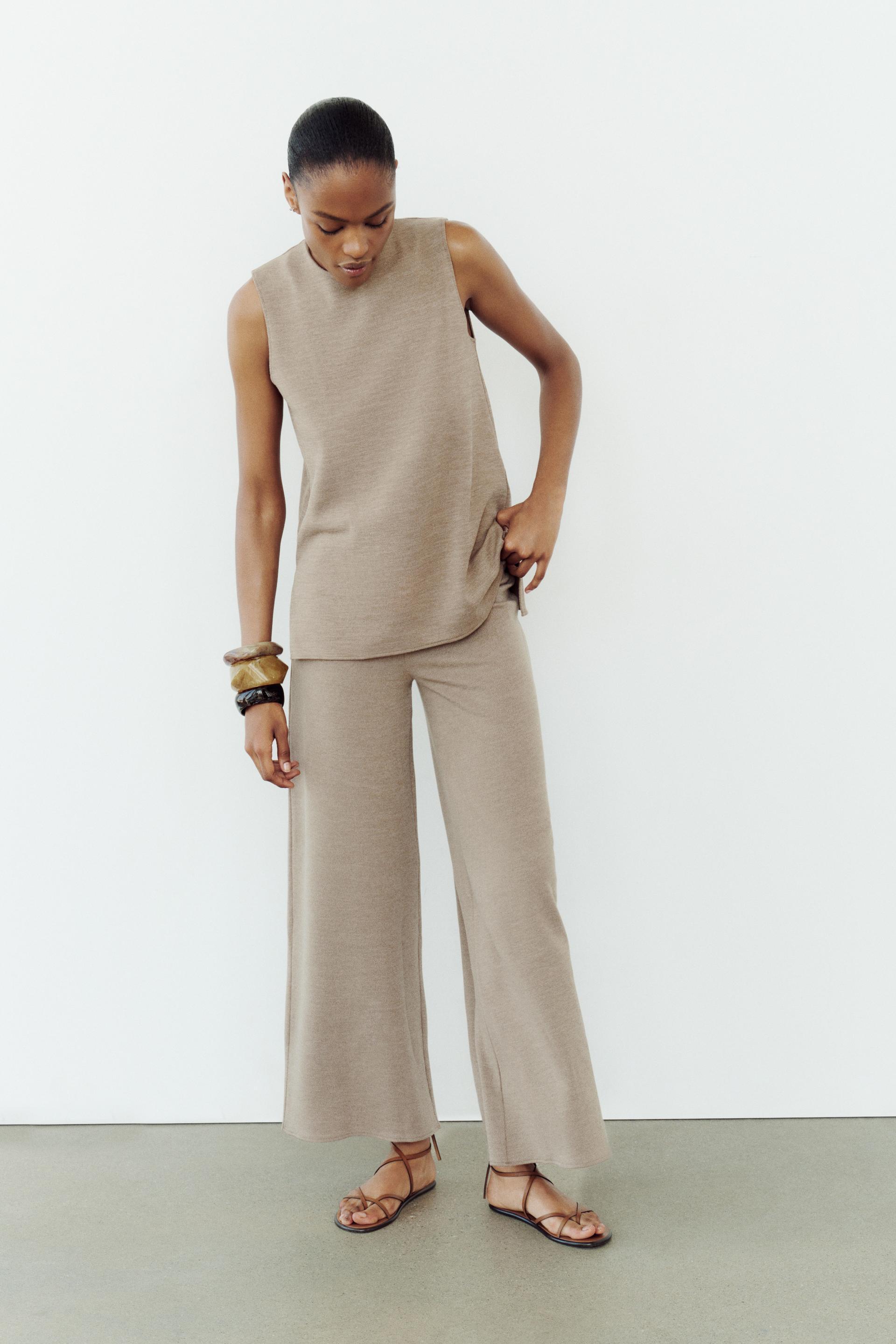 WIDE LEG SOFT PIQUÉ PANTS Product Image