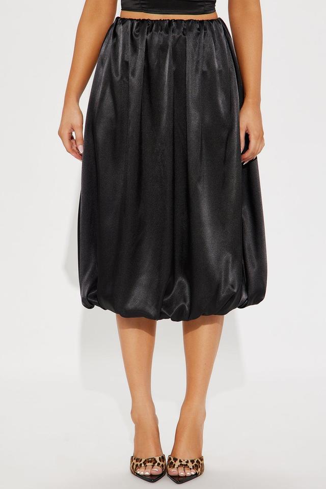 Tell You More Satin Bubble Midi Skirt - Black Product Image