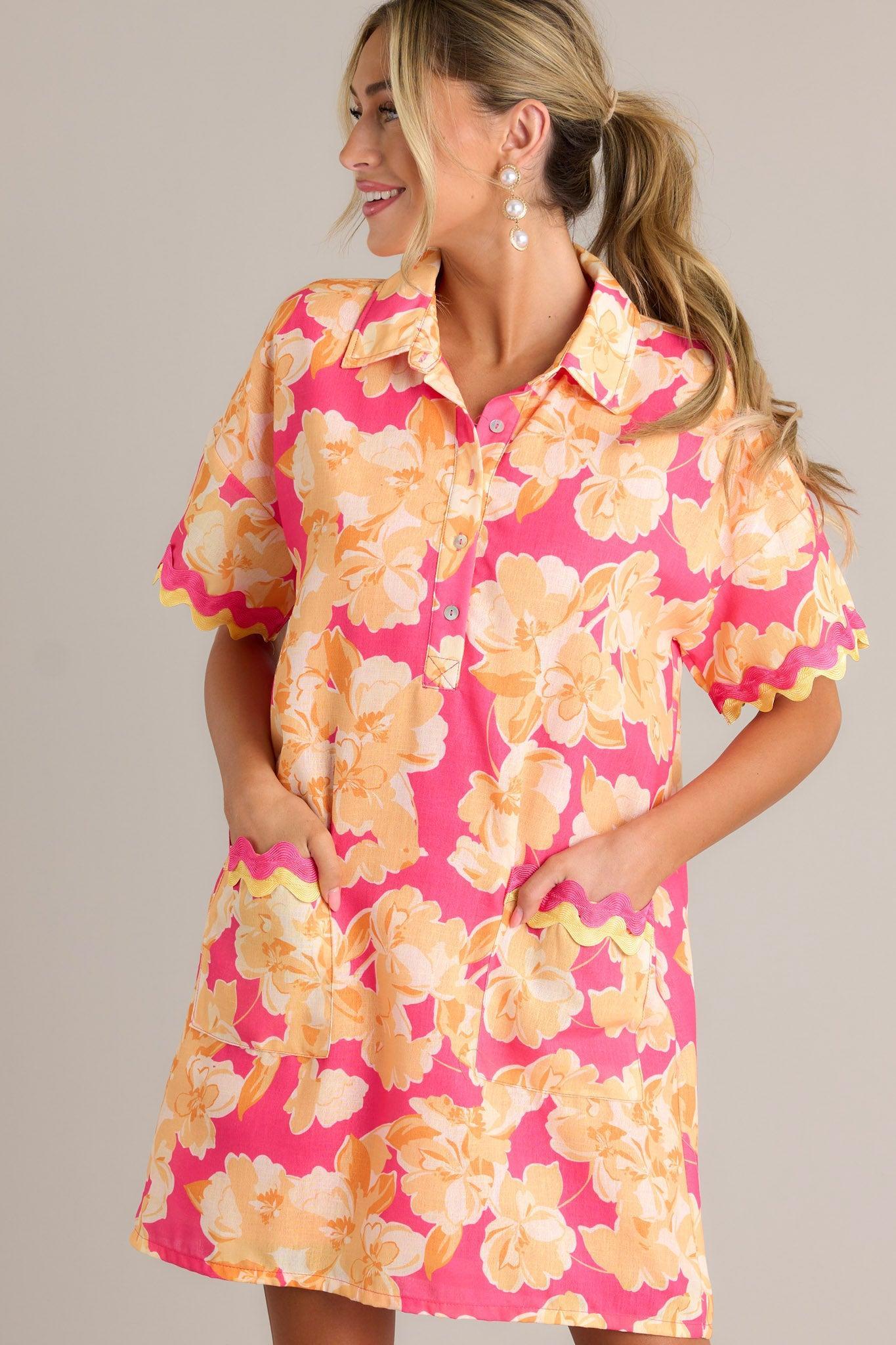 Seaside Serenity Pink Multi Floral Mini Shirt Dress Product Image