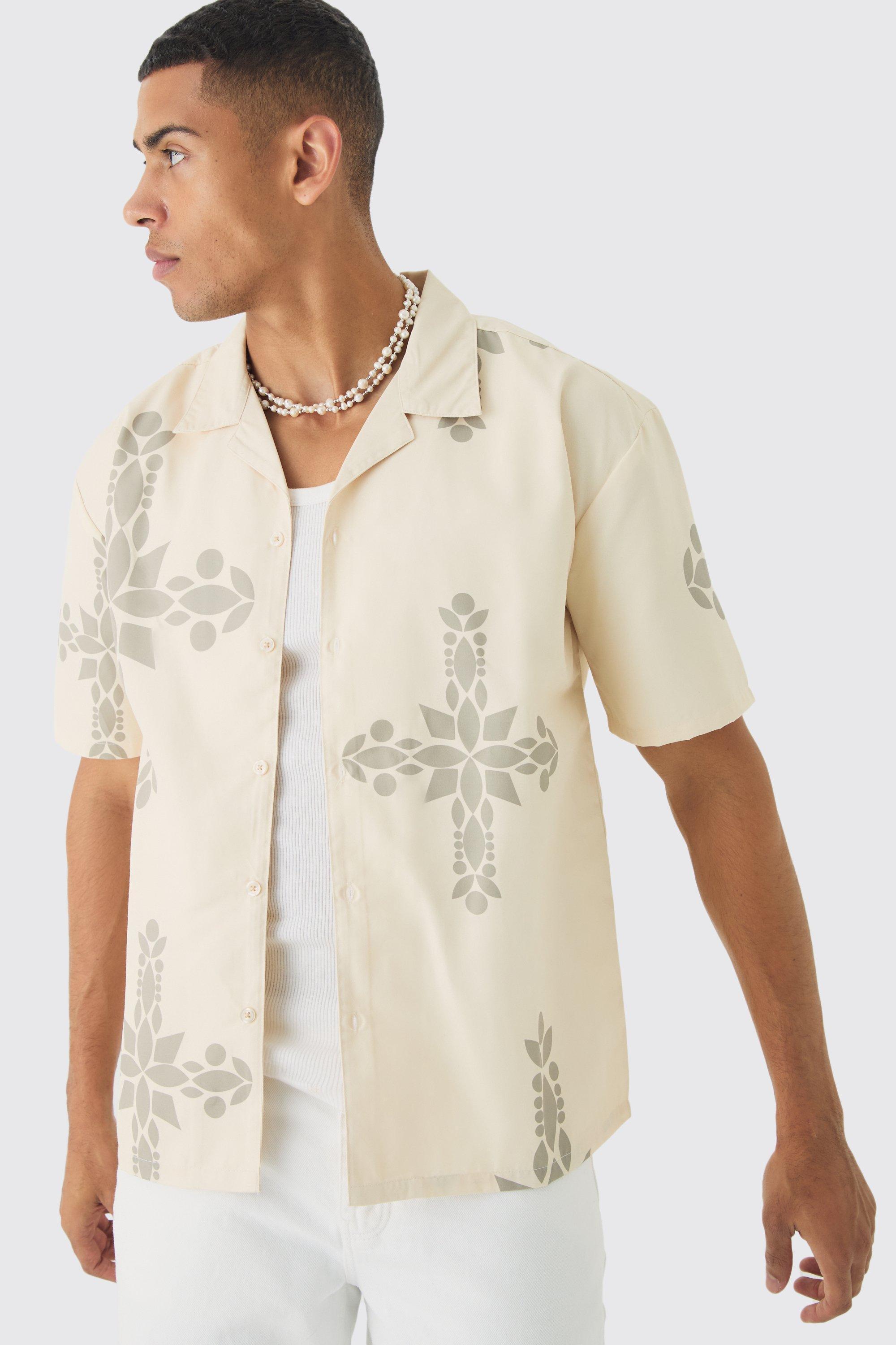 Oversized Revere Cross Print Shirt | boohooMAN USA Product Image