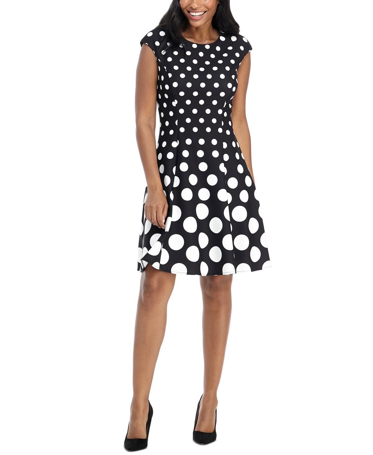 Womens London Times Polka Dot Fit & Flare Mini Dress Blue Product Image