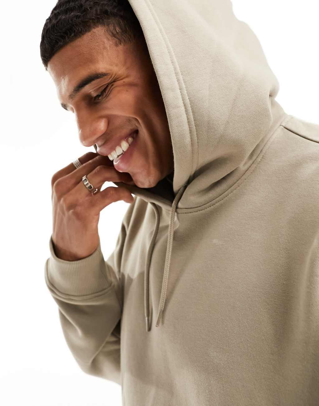 Weekday relaxed fit heavyweight jersey hoodie in beige mole - part of a set Product Image