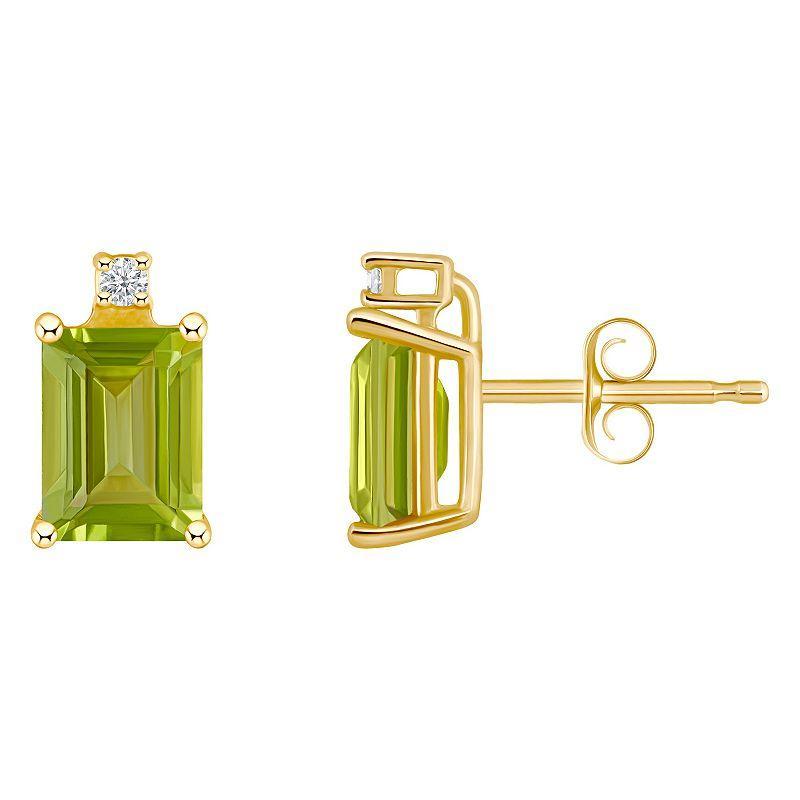 Celebration Gems 14k Gold Emerald Cut Peridot & Diamond Accent Stud Earrings, Womens Product Image