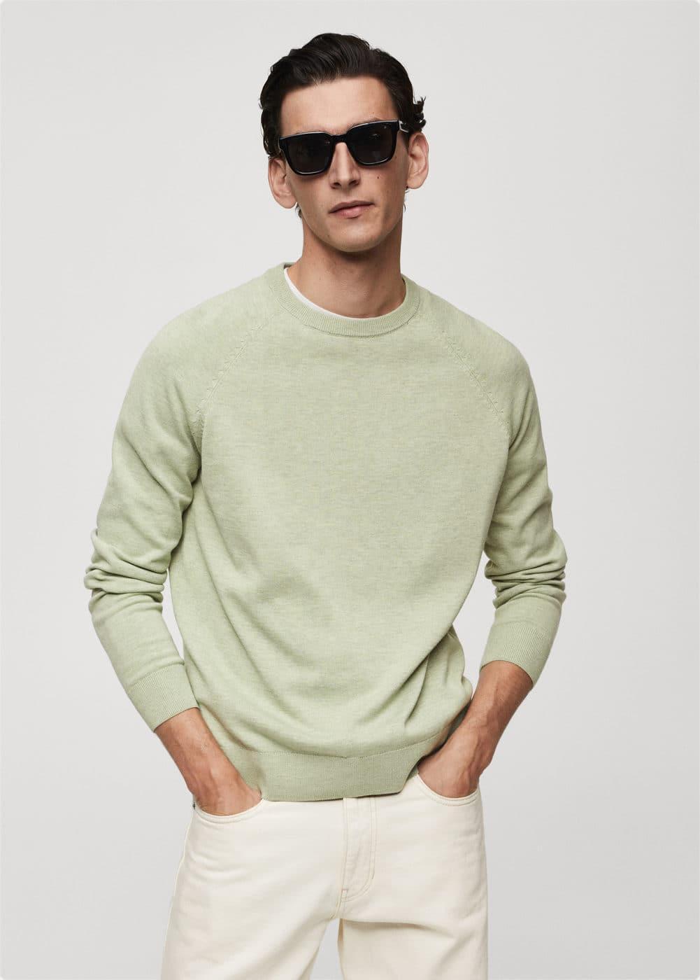 MANGO MAN - Fine-knit cotton sweater pastel greenMen Product Image