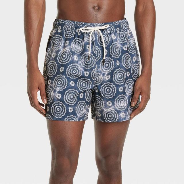 Mens 5 Floral Print Swim Shorts - Goodfellow & Co Navy Blue XL Product Image