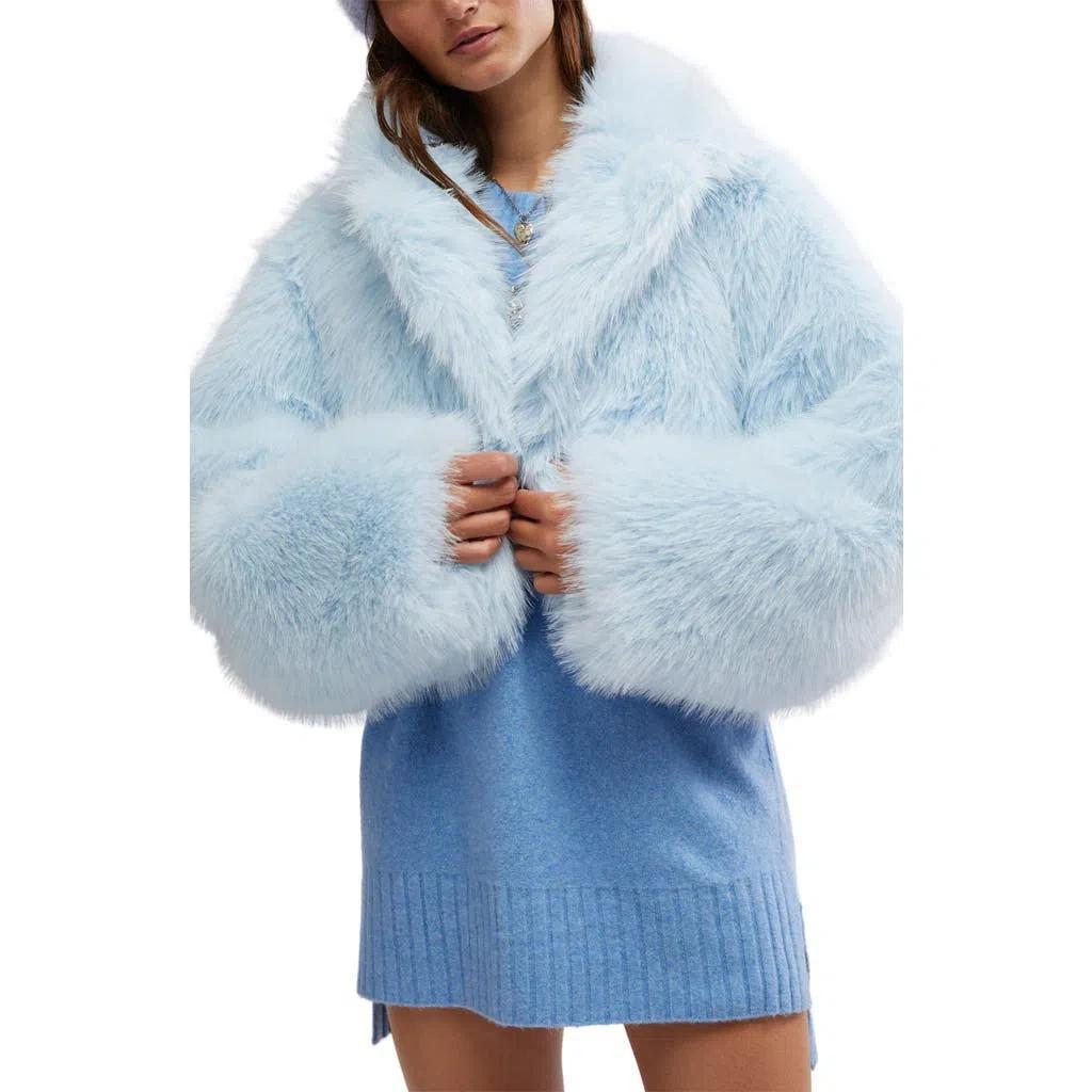 Paris Cropped Faux Fur Jacket In Ice Water product image