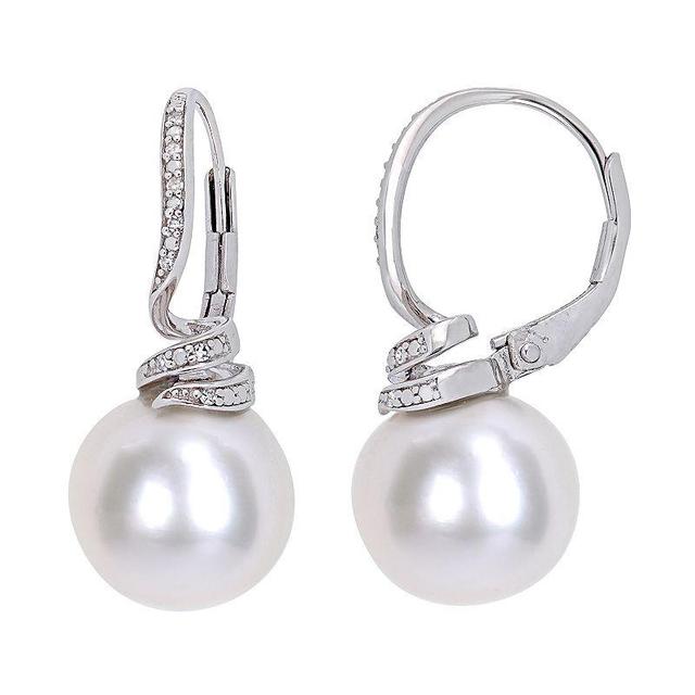 Stella Grace Sterling Silver Diamond Accent & Freshwater Cultured Pearl Drop Earrings, Womens, Silvertone Product Image