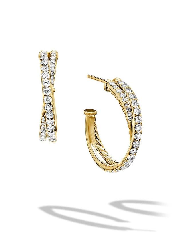 Womens Pav Crossover Hoop Earrings In 18K Yellow Gold With Diamonds Product Image