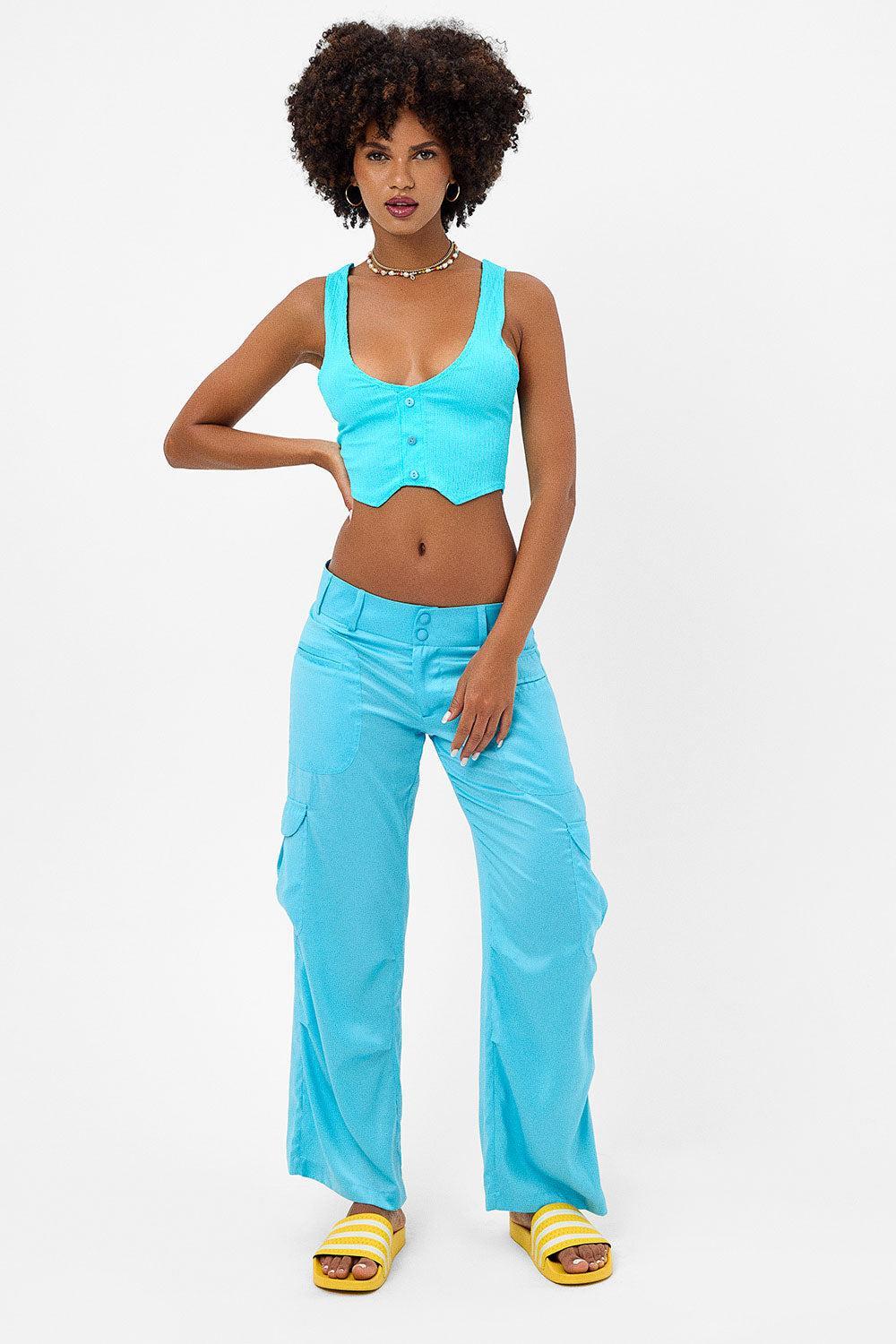 Chilli Satin Cargo Pant - Aquamarine Product Image