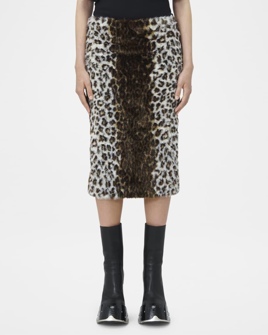 Leopard Faux-Fur Midi Skirt Product Image