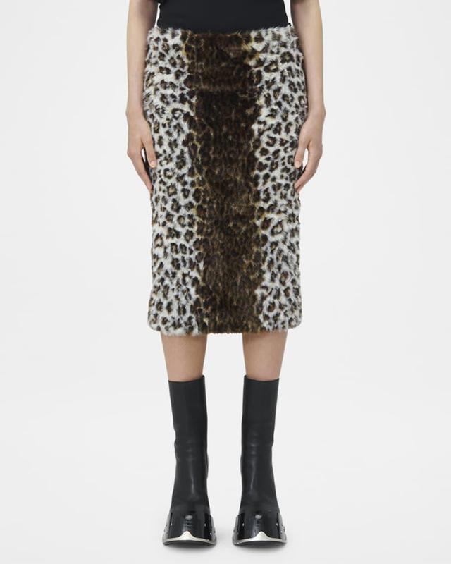 Leopard Faux-Fur Midi Skirt Product Image