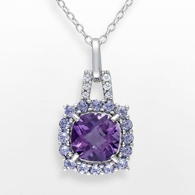 Stella Grace Sterling Silver Amethyst, Tanzanite and Diamond Accent Frame Pendant, Womens Purple Product Image