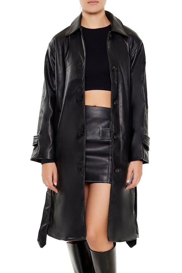 Faux Leather Tie-Waist Trench Coat | Forever 21 Product Image