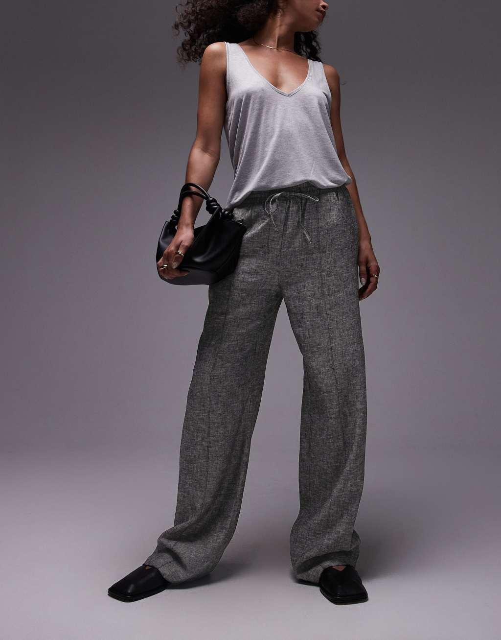 Topshop textured tie waist sweatpants with seam details in gray Product Image