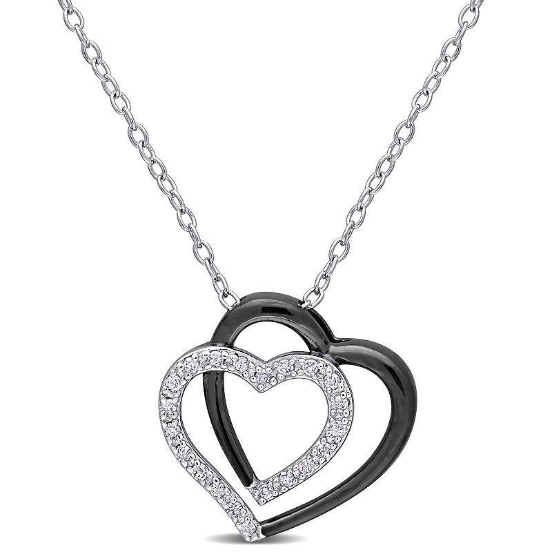 Stella Grace Sterling Silver 1/10 Carat T.W. Diamond Double Heart Pendant Necklace, Womens Product Image