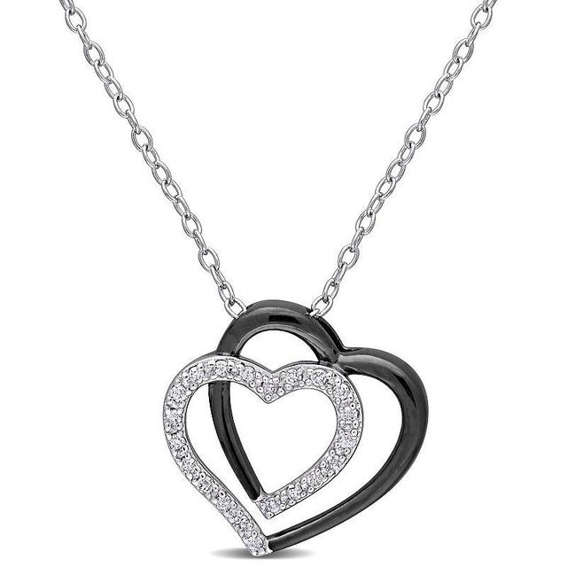 Stella Grace Sterling Silver 1/10 Carat T.W. Diamond Double Heart Pendant Necklace, Womens White Product Image