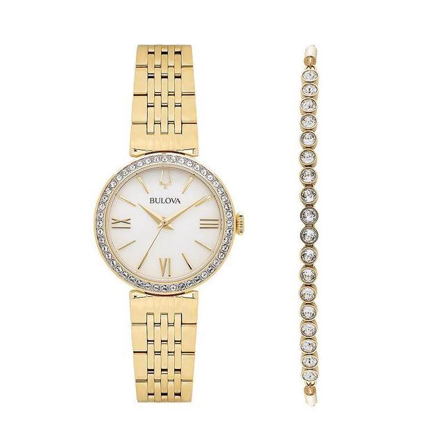 Bulova Crystal Accent Watch & Lariat Bracelet Set - 98D147, Womens Gold Tone Product Image