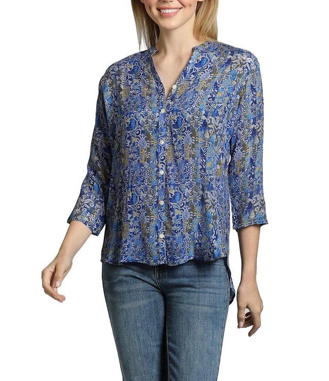 APNY Paisley Mandarin Collar 3/4 Sleeve Button Front Top Product Image