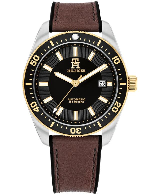 Tommy Hilfiger Mens Automatic Black Silicone and Brown Leather Watch 40mm Product Image