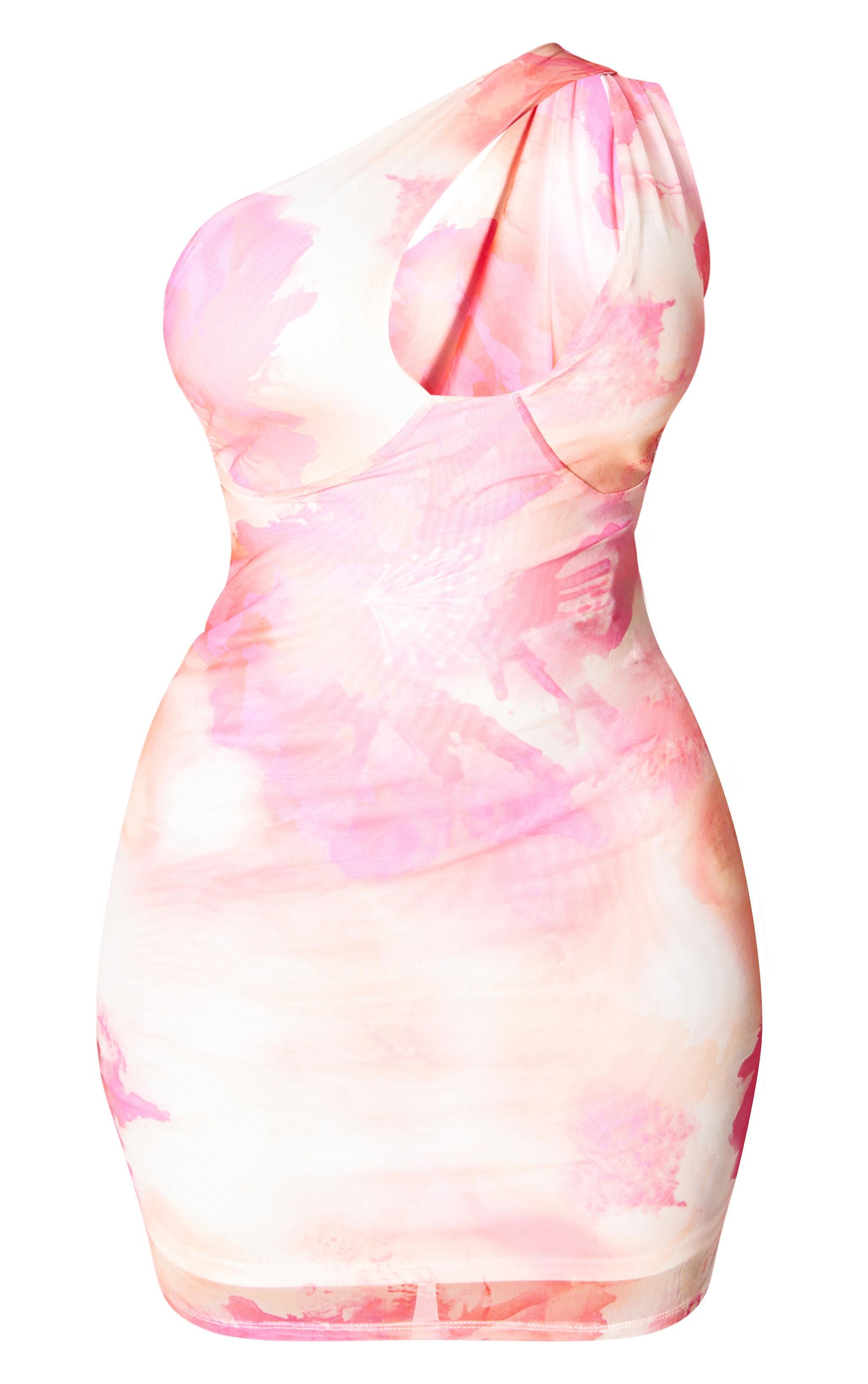 Plus Pink Mesh One Shoulder Detail Bodycon Dress Product Image