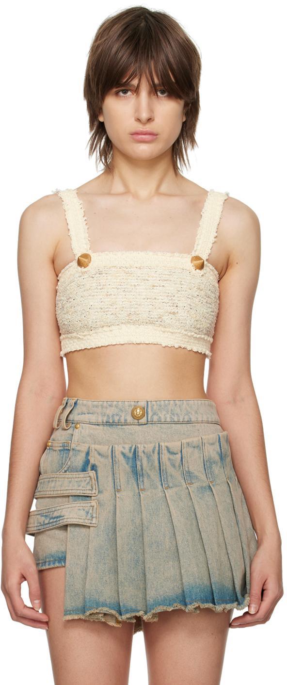 Beige Cropped Tank Top In Yellow Product Image