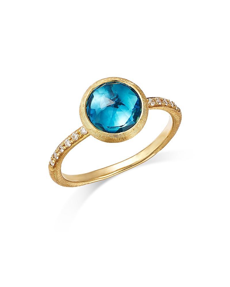 Womens Jaipur Color 18K Yellow Gold, Blue Topaz & 0.09 TCW Diamond Ring Product Image