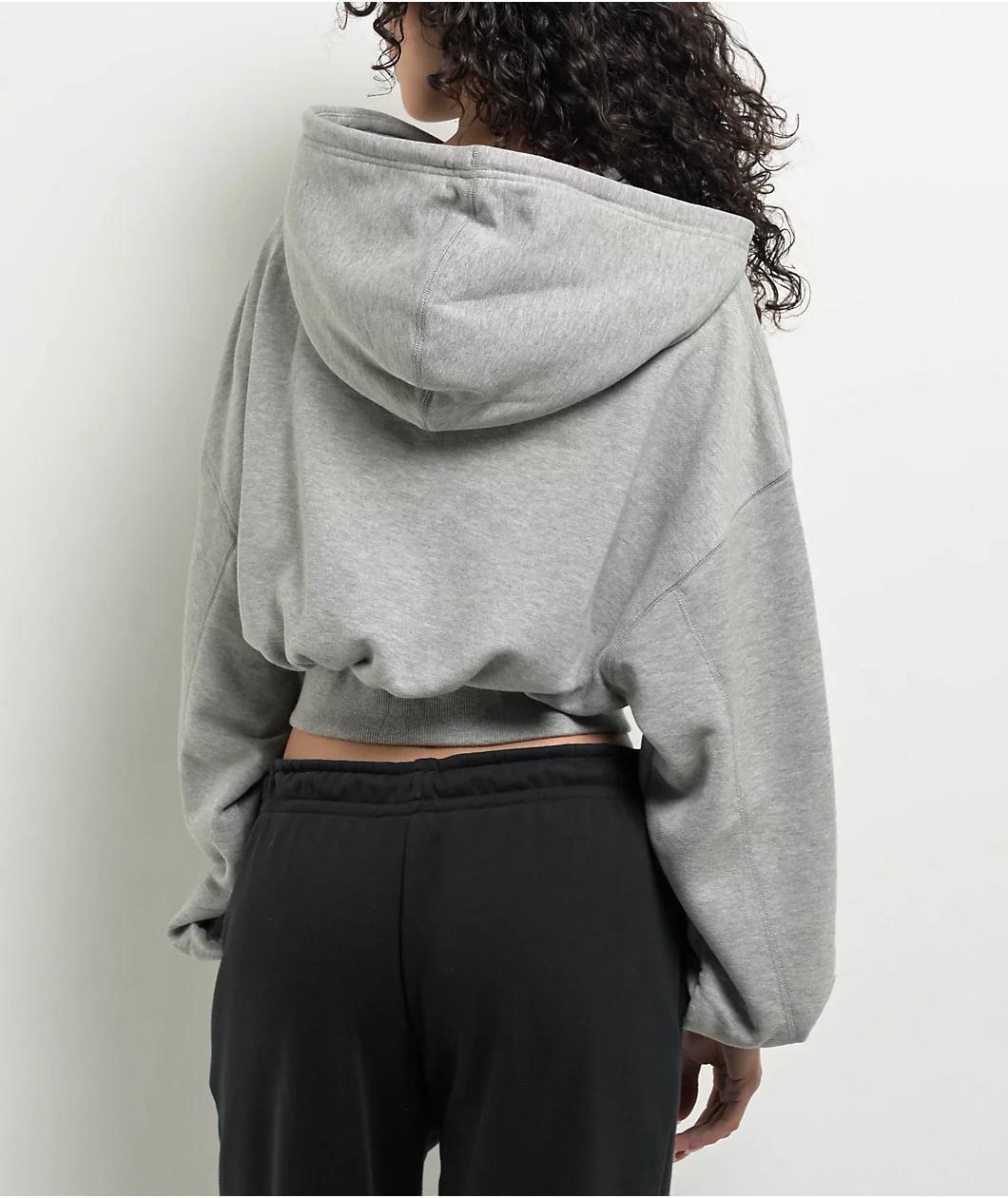 Nike Sportswear French Terry Heather Grey Oversized Crop Hoodie Product Image