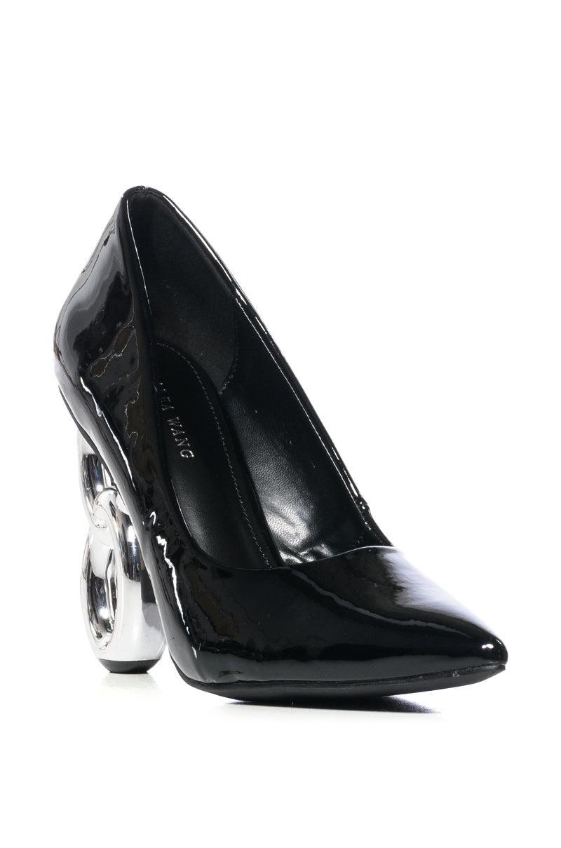 AZALEA WANG CASIANE BLACK CHAIN HEEL PUMP Product Image