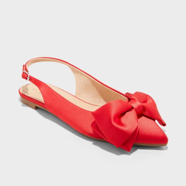 Women's Shelby Bow Slingback Ballet Flats with Memory Foam Insole - A New Day™ Red 5.5 Product Image