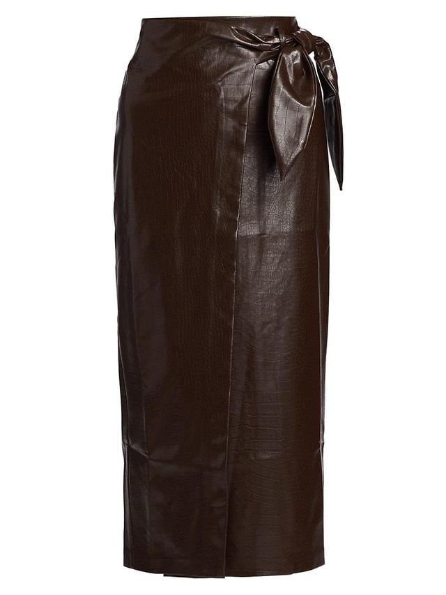 Womens Safia Snake-Embossed Faux Leather Wrap Midi-Skirt Product Image