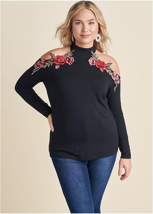 Rose Applique Cold-Shoulder Top Product Image